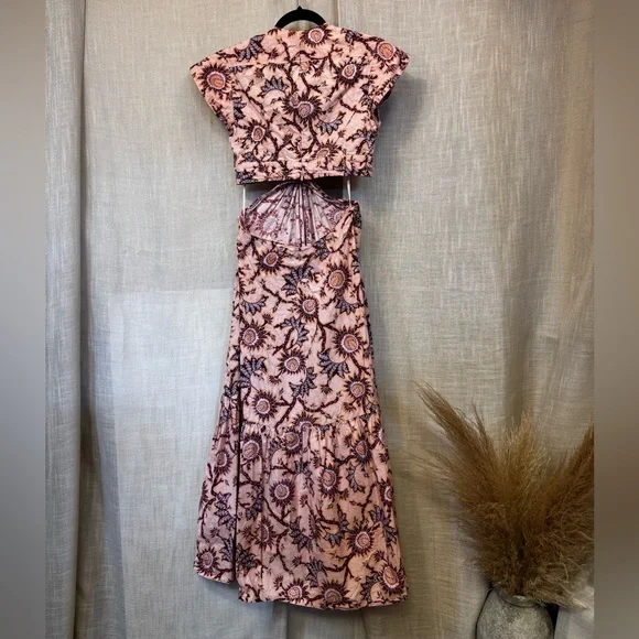 A.L.C. Alexandria Cotton Dress Salmon Red Floral Carlinal Print in Size 6 - Picture 9 of 13